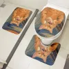 Mats New Style Oil Painting Print Bathroom Mat 3 PCS Set Toilet Seat Cover Set Starry Night Scream Funny Cat Entrance NonSlip Carpet