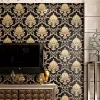 Stickers 3D Embossed Texture Metallic Damask Wallpaper for Wall Roll, Washable Vinyl PVC Decoration, Black and Gold, High Grade