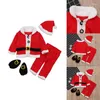 Conjuntos de roupas Natal Cosplay Baby Girl Roupas Terno Vermelho Born Velvet Boy Hat Tops Pant Sock Outfit Trajes