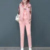 3PCS/SET Trendy Women Tracksuit Multi Pockets Patchwork Kolor Letter Drukuj Kobiety z kapturem spodnie do joggingu