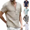 2023 Nouveaux hommes Lin V Cou Bandage Haute Qualité T-shirts Mâle Couleur Unie Lg Manches Casual Cott Lin Tshirt Tops S-5XL V13g #