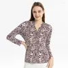 Women's Blouses BirdTree Real Silk Printed Shirt For Women Long Sleeve V Neck Elegant Commute Blouse 2024 Spring T435122QC