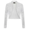 women Coats Sequined Bolero Shrug Lg Sleeve Open Frt Sparking Sequins Fi Vintage Slim Solid Autumn Lady Tops Female New Y9Bc#