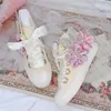 Casual Shoes Women Canvas High Top Sneakers For Wome Board Vulcanized Sneaker Fashion 3D Flower Handmade 2024