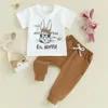 Conjuntos de roupas para bebês meninos, roupas de Páscoa de manga curta, camisetas, calças de corrida, conjunto de 2 peças, roupas de primavera e verão