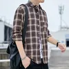 Camisa xadrez masculina flanela lg manga listra camisas bolso de rua japão cott solto fino ajuste masculino casual macio smoking formal camisa e7d8 #