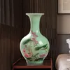Vases Vase en porcelaine ornement salon arrangement de fleurs sec antique motif de lotus glaçure vert clair