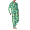 Hemkläder roliga frukttryck pyjama set grön avokado romantisk sömnkläder par långärmad retro fritid 2 -bitar dräkt plus storlek