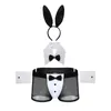 Mens Waiter Tuxedo Lingerie Sexig Cosplay Costume Rollspel Uniform Se genom trosor Underkläder med Bunny Ears pannbandskrage W0BK#