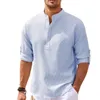 cott Line Лидер продаж, мужские рубашки с рукавами Lg, весна-осень, сплошной цвет, воротник-стойка, повседневный пляжный стиль, большие размеры S-5XL
