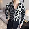 Luxo leopardo impressão camisa masculina 2023 outono lg manga casual busin dr camisas streetwear festa social smoking blusa 4xl o5kg #