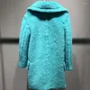 Pele feminina 2024 clássico curto urso de pelúcia casaco alpaca feminino outono inverno lã casacos soltos elegante quente azul c