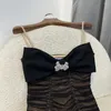 Casual Dresses Sexy Black Tulle Dress 2024 Women Diamonds Beading Bow Above Knee Length Autumn Clothes