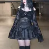 Goth Karanlık Akıllı Mesh Alışveriş Merkezi Gotik Kadınlar Bodysuits Grunge Punk Seer Seksi Sıska Tişörtler Omuz Emo Alt Giyim 538a#