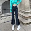 Women's Jeans For Women Blue Cropped Bell Bottom Denim Pants Woman Trousers High Waist S Short Flare Flared And Capris Size X Larg A