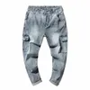 hiphop jeans män harem byxor ljus blå stretch lös passform vår och sommar multi fickor designer överdimensionerade man byxor byxor z4hp#