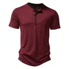 men Summer Fi Hip Hop Streetwear T-Shirts Henry Collar Solid Color Cott Top Tees Mens Casual Butt Short Sleeve T Shirts R4Vo#
