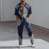 2023 Fi Drukuj dwuczęściowy zestaw mężczyzn Lapel Butt Short Rleeve i proste spodnie Suit Men Summer Casual Ubrania p9jz#