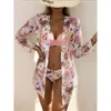 Kwiatowe bikini z niską talią Ustaw zakupienie stroju kąpielowego dla kobiet pchnij rękaw LG trzy sztuki kostiumy kąpielowe na plażę kąpielową 83ps#