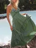 カジュアルドレスファッション女性キャミーロングドレスエレガントなソリッドカラーvネックホルターパーティーフローチーノースリーブバックレスS-XL