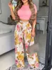 Neue frauen Sexy Ultra Kurze Top Set Sommer Fi Gedruckt Korsett Taille LG Hosen Schlanke Elegante Weibliche Casual Hosen 2 stück Set N6e7 #