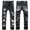 Jeans masculinos europeus jean hombre carta estrela homens bordado retalhos rasgados para tendência marca motocicleta calça homens magros