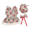 Dog Apparel Pet Dress Floral Design Set With Harness Bow Tie For Small Dogs Cats Outfit Birthdays Special Female