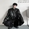 2023 Alligator Pattern PU Leather Lg Sleeve Cargo Shirt Decstructi Design Fi Leather Buckle Jacket Blouse l8or#