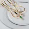 Pendant Necklaces Gold Plated Stainless Steel Snake Chain Square Zircon Emerald Black Bone Choker Necklace For Women Gift Neck Jew288E