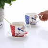 Tasses tasses à café en céramique irrégulières et soucoupes ensemble Ins Style pastorale tasse créative britannique poignée en or après-midi