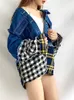 Oneinall Koreaanse Fi Plaid Denim Jas Voor Vrouwen Revers Lg Mouw Patchwork Ruwe Zoom Losse Jassen Vrouwelijke 2021 Kleding Nieuwe k9ZQ #