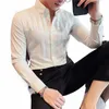 high Quality Striped Shirt for Men Large Lapel Casual Busin Dr Shirt Fi Lg Sleeve Slim Social Party Tuxedo Blouse B91S#