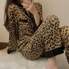 Womens Spring And Autumn Pajamas TwoPiece Set Of Women Loose Fashion Leopard Print LongSleeved Ladies Upscale Homewear Suit 240314