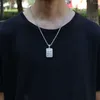 Anhänger Halsketten Hip Hop CZ Steine gepflastert Bling Out geometrische quadratische Anhänger Halskette Hundemarke für Männer Rapper Schmuck Geschenk