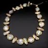 Pendants YYGEM Freshwater Cultured White Biwa Pearl Coin Gold Plated Necklace 19"