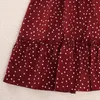 Kid Casual Dress for Girls Summer 2023 Children Short Sleeve Vneck Dot Print Red Princess Fashion Clothing 714Y 240325