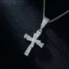Baguette rotative coupée Bling AAAAA Cz Zircon cubique rappeur bijoux pendentif croix Hip Hop pour hommes