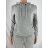 Felpa con cappuccio grigia Tuta da donna Set Felpe invernali spesse e pantaloni sportivi impilati Jogger Set Tute sportive a due pezzi per le donne Q5Lk #