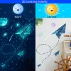 Autocollants muraux lumineux d'avion d'univers bleu, étoiles fluorescentes, lune brille dans la nuit, autocollants pour chambres d'enfants, décoration de plafond de maison