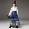 Vêtements ethniques Enfants Costumes de danse traditionnelle Filles Blanc Vintage Chemise Cheval Visage Jupe Ensemble Hanfu Garçons Streetwear Performance Scène