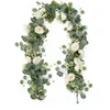 Guirlande de roses artificielles, 2 pièces, fleurs décoratives, paniers de fleurs, plantes avec couronne de feuilles blanches et d'eucalyptus