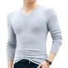Homens Muscle T Shirt Casual LG Manga V Neck Tee Slim Blusa Tops Sólidos Elaticity Undershirt Soft Homewear Outono Bottom Wear Z1q6 #