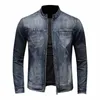 Embossing Denim Jacket Men Big Size 5XL Stand Collar Zipper Motocicleta Cowboy Casacos Mens Vintage Wed Ciclismo Jeans Jaquetas l1tZ #