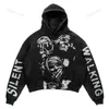 Men's Hoodies Sweatshirts Grey printed skull light flame letter hoodie high street loose hoodie autumn/winter coat pure cotton hoodie for men and women 24328