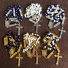 Colares Pingente Blingbling 6mm Cor Prata Cristal Strass Beads Cinco Mistérios Rosário Religioso Católico Rosário