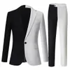 M-5XL Fi Slim Fit Traje de hombre Trajes de color blanco y negro a juego para hombre Conjunto de 2 piezas Dr Party Tuxedo Show Blazer Pants G0xd #