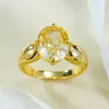 Anneaux de cluster Plaqué or 18 carats 925 Sterling Silver Sparkling Crushed Cut 4CT Oval Citrine Gemstone Bague de mariage pour femmes Bijoux