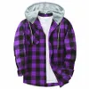 mens Hooded Flannel Warm Shirt Butt Up Blouses Male Lg Sleeve Shirts With Chest Pocket Early Autumn Top Men'S Clothes P1C4#
