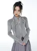 Винтажный ребристый кардиган с вышивкой в стиле гранж, вязаный свитер, куртки Y2k, эстетика, пальто на молнии, американское уличное пальто, e5VM #