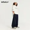 inflation Stitching Wide Leg Denim Trousers Unisex Baggy Jeans Pants R64p#